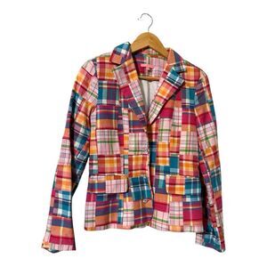 Sam Ty Women's Size 4 Madras Plaid Blazer Colorful Patchwork Maximalist Twee